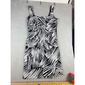 Chelsea‎ Taylor Black White Zebra Print Sheath Dress Women Size 8